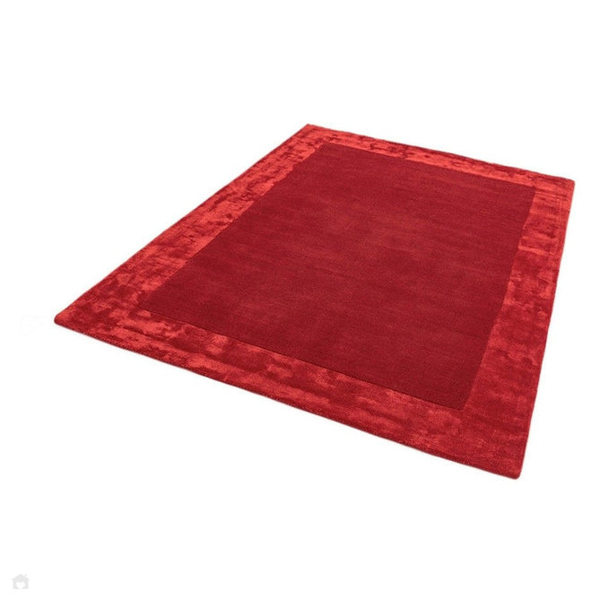 Ascot Modern Plain Hand-Woven Wool Centred Loop Pile Metallic Shimmer Wide Viscose Border Crimson Red/Ruby Red Rug-Asiatic Carpets-Rug Love - The Most Loved Rug Store
