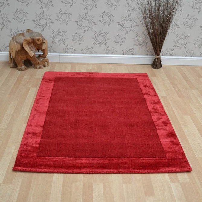 Ascot Modern Plain Hand-Woven Wool Centred Loop Pile Metallic Shimmer Wide Viscose Border Crimson Red/Ruby Red Rug-Asiatic Carpets-Rug Love - The Most Loved Rug Store
