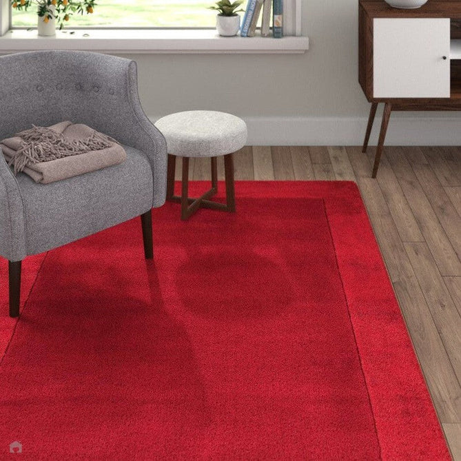 Ascot Modern Plain Hand-Woven Wool Centred Loop Pile Metallic Shimmer Wide Viscose Border Crimson Red/Ruby Red Rug-Asiatic Carpets-Rug Love - The Most Loved Rug Store