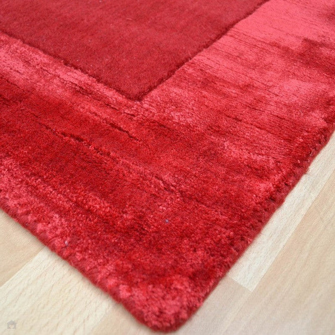 Ascot Modern Plain Hand-Woven Wool Centred Loop Pile Metallic Shimmer Wide Viscose Border Crimson Red/Ruby Red Rug-Asiatic Carpets-Rug Love - The Most Loved Rug Store
