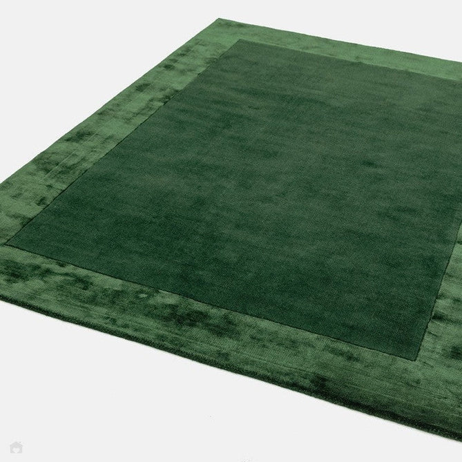 Ascot Modern Plain Hand-Woven Wool Centred Loop Pile Metallic Shimmer Wide Viscose Border Deep Forest Green/Emerald Green Rug-Asiatic Carpets-Rug Love - The Most Loved Rug Store