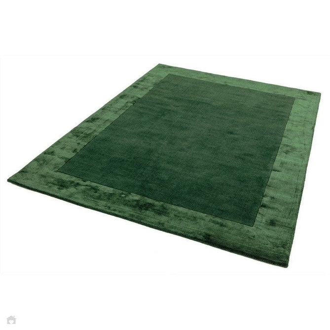 Ascot Modern Plain Hand-Woven Wool Centred Loop Pile Metallic Shimmer Wide Viscose Border Deep Forest Green/Emerald Green Rug-Asiatic Carpets-Rug Love - The Most Loved Rug Store