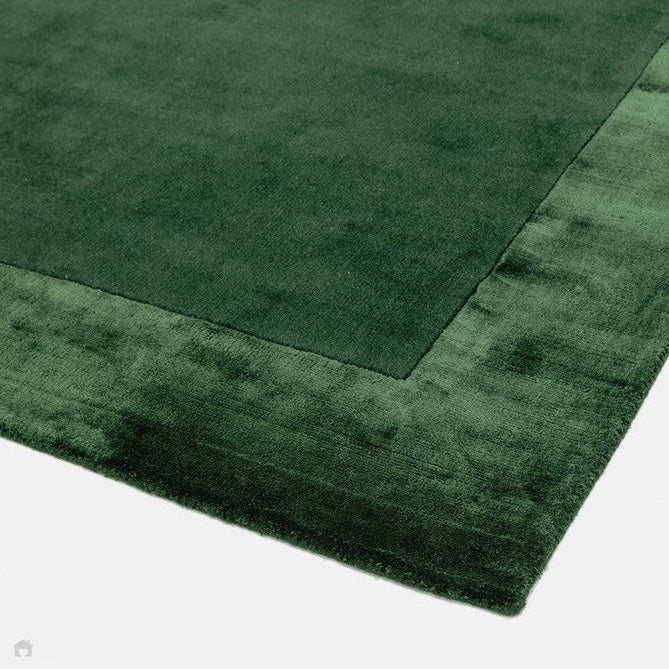 Ascot Modern Plain Hand-Woven Wool Centred Loop Pile Metallic Shimmer Wide Viscose Border Deep Forest Green/Emerald Green Rug-Asiatic Carpets-Rug Love - The Most Loved Rug Store