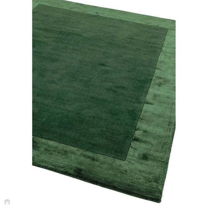 Ascot Modern Plain Hand-Woven Wool Centred Loop Pile Metallic Shimmer Wide Viscose Border Deep Forest Green/Emerald Green Rug-Asiatic Carpets-Rug Love - The Most Loved Rug Store