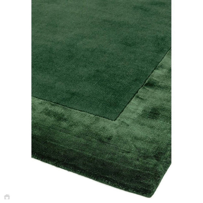 Ascot Modern Plain Hand-Woven Wool Centred Loop Pile Metallic Shimmer Wide Viscose Border Deep Forest Green/Emerald Green Rug-Asiatic Carpets-Rug Love - The Most Loved Rug Store