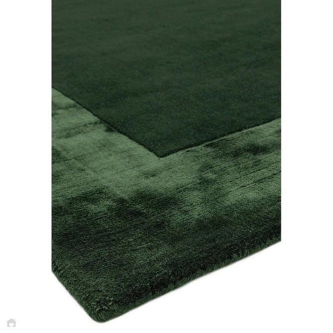 Ascot Modern Plain Hand-Woven Wool Centred Loop Pile Metallic Shimmer Wide Viscose Border Deep Forest Green/Emerald Green Rug-Asiatic Carpets-Rug Love - The Most Loved Rug Store