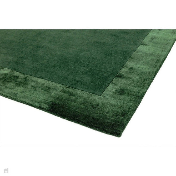 Ascot Modern Plain Hand-Woven Wool Centred Loop Pile Metallic Shimmer Wide Viscose Border Deep Forest Green/Emerald Green Rug-Asiatic Carpets-Rug Love - The Most Loved Rug Store