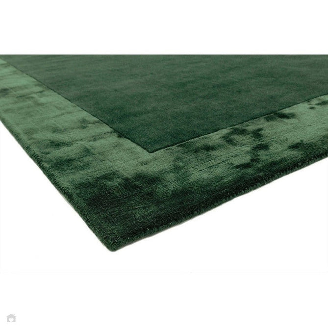 Ascot Modern Plain Hand-Woven Wool Centred Loop Pile Metallic Shimmer Wide Viscose Border Deep Forest Green/Emerald Green Rug-Asiatic Carpets-Rug Love - The Most Loved Rug Store