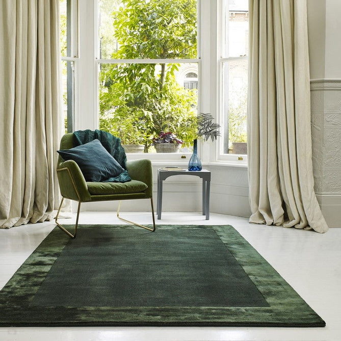 Ascot Modern Plain Hand-Woven Wool Centred Loop Pile Metallic Shimmer Wide Viscose Border Deep Forest Green/Emerald Green Rug-Asiatic Carpets-Rug Love - The Most Loved Rug Store