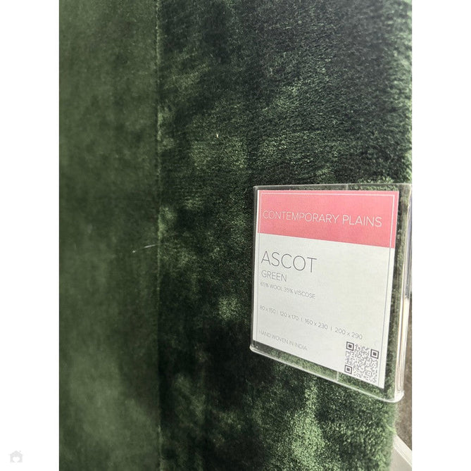 Ascot Modern Plain Hand-Woven Wool Centred Loop Pile Metallic Shimmer Wide Viscose Border Deep Forest Green/Emerald Green Rug-Asiatic Carpets-Rug Love - The Most Loved Rug Store