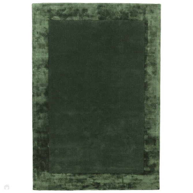 Ascot Modern Plain Hand-Woven Wool Centred Loop Pile Metallic Shimmer Wide Viscose Border Deep Forest Green/Emerald Green Rug-Asiatic Carpets-Rug Love - The Most Loved Rug Store