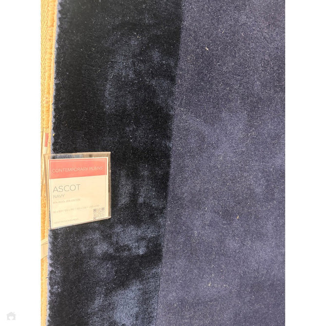 Ascot Modern Plain Hand-Woven Wool Centred Loop Pile Metallic Shimmer Wide Viscose Border Deep Navy Blue/Midnight Blue Rug-Asiatic Carpets-Rug Love - The Most Loved Rug Store