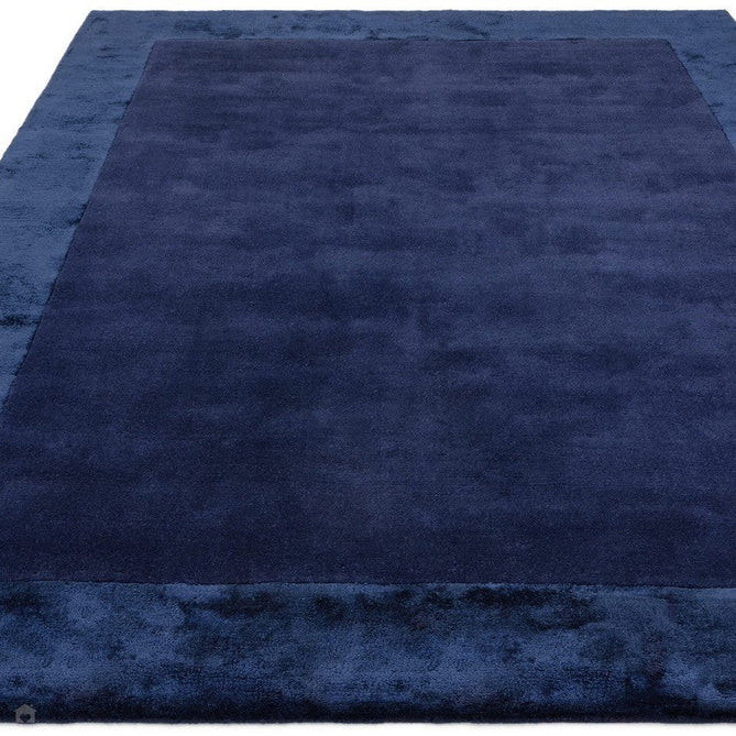 Ascot Modern Plain Hand-Woven Wool Centred Loop Pile Metallic Shimmer Wide Viscose Border Deep Navy Blue/Midnight Blue Rug-Asiatic Carpets-Rug Love - The Most Loved Rug Store
