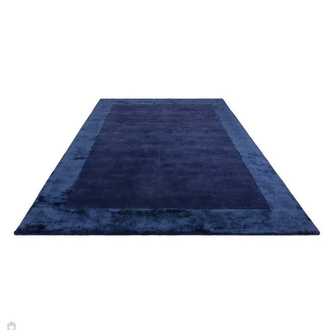 Ascot Modern Plain Hand-Woven Wool Centred Loop Pile Metallic Shimmer Wide Viscose Border Deep Navy Blue/Midnight Blue Rug-Asiatic Carpets-Rug Love - The Most Loved Rug Store