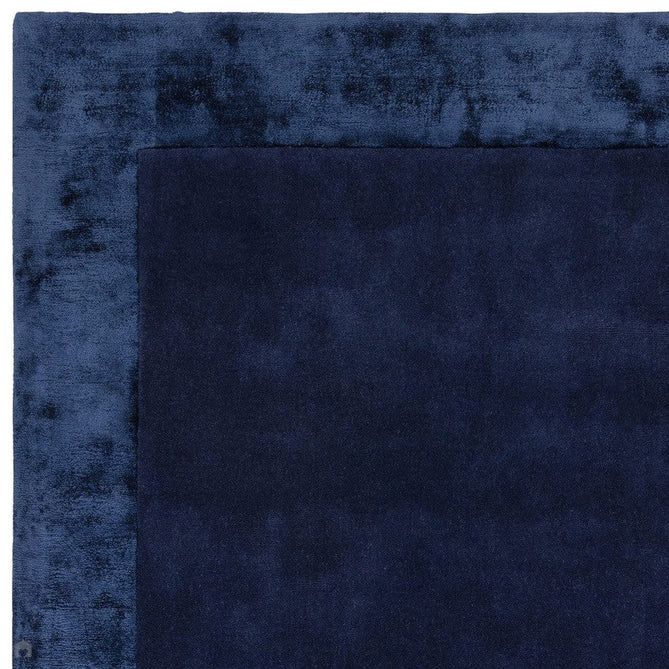Ascot Modern Plain Hand-Woven Wool Centred Loop Pile Metallic Shimmer Wide Viscose Border Deep Navy Blue/Midnight Blue Rug-Asiatic Carpets-Rug Love - The Most Loved Rug Store