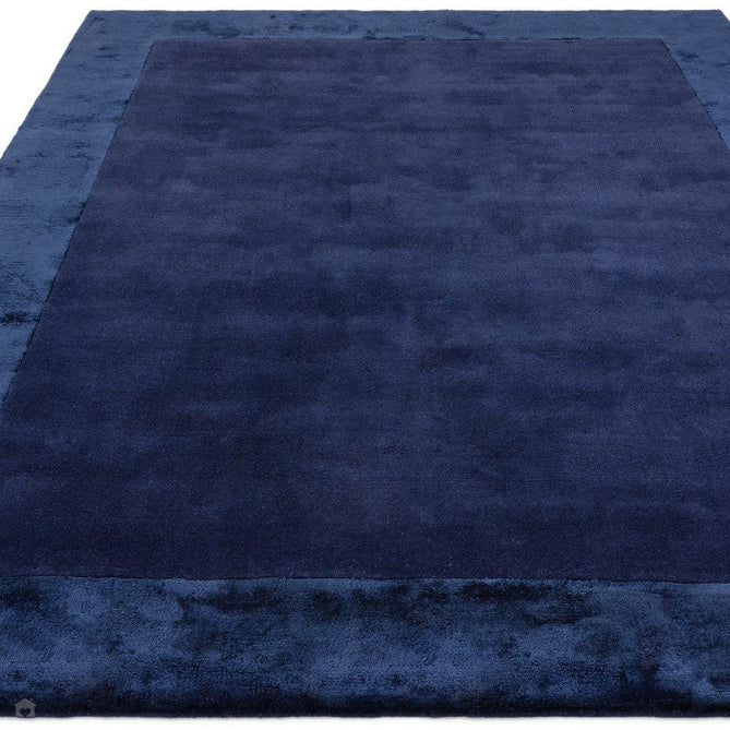 Ascot Modern Plain Hand-Woven Wool Centred Loop Pile Metallic Shimmer Wide Viscose Border Deep Navy Blue/Midnight Blue Rug-Asiatic Carpets-Rug Love - The Most Loved Rug Store