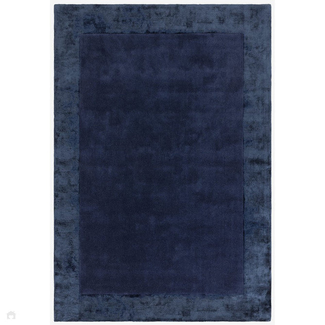 Ascot Modern Plain Hand-Woven Wool Centred Loop Pile Metallic Shimmer Wide Viscose Border Deep Navy Blue/Midnight Blue Rug-Asiatic Carpets-Rug Love - The Most Loved Rug Store