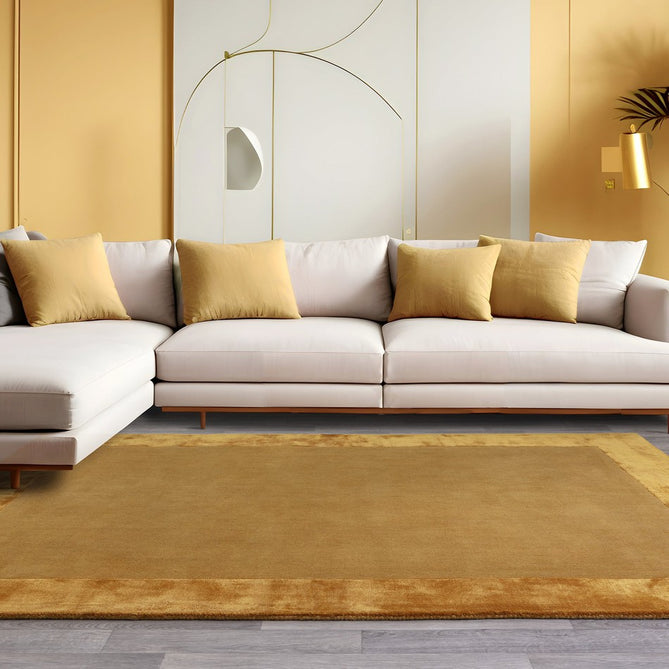 Ascot Modern Plain Hand-Woven Wool Centred Loop Pile Metallic Shimmer Wide Viscose Border Golden Ochre/Antique Gold Rug-Asiatic Carpets-Rug Love - The Most Loved Rug Store