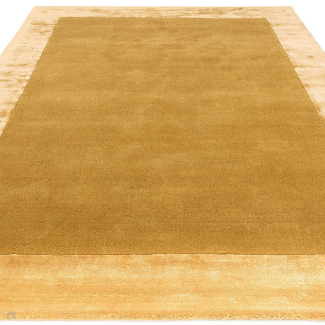 Ascot Modern Plain Hand-Woven Wool Centred Loop Pile Metallic Shimmer Wide Viscose Border Golden Ochre/Antique Gold Rug-Asiatic Carpets-Rug Love - The Most Loved Rug Store