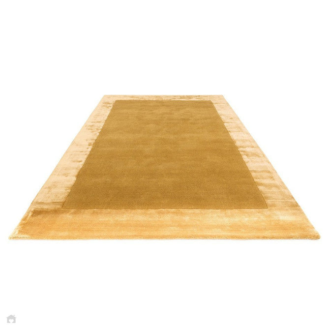 Ascot Modern Plain Hand-Woven Wool Centred Loop Pile Metallic Shimmer Wide Viscose Border Golden Ochre/Antique Gold Rug-Asiatic Carpets-Rug Love - The Most Loved Rug Store