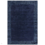Ascot Modern Plain Hand-Woven Wool Centred Loop Pile Metallic Shimmer Wide Viscose Border Navy Blue Rug