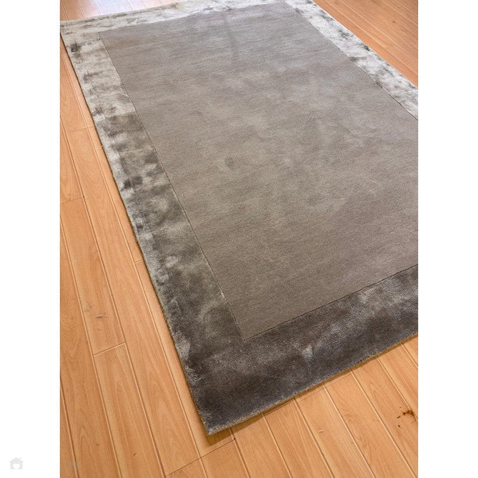 Ascot Modern Plain Hand-Woven Wool Centred Loop Pile Metallic Shimmer Wide Viscose Border Pale Silver Grey/Platinum Grey Rug-Asiatic Carpets-Rug Love - The Most Loved Rug Store