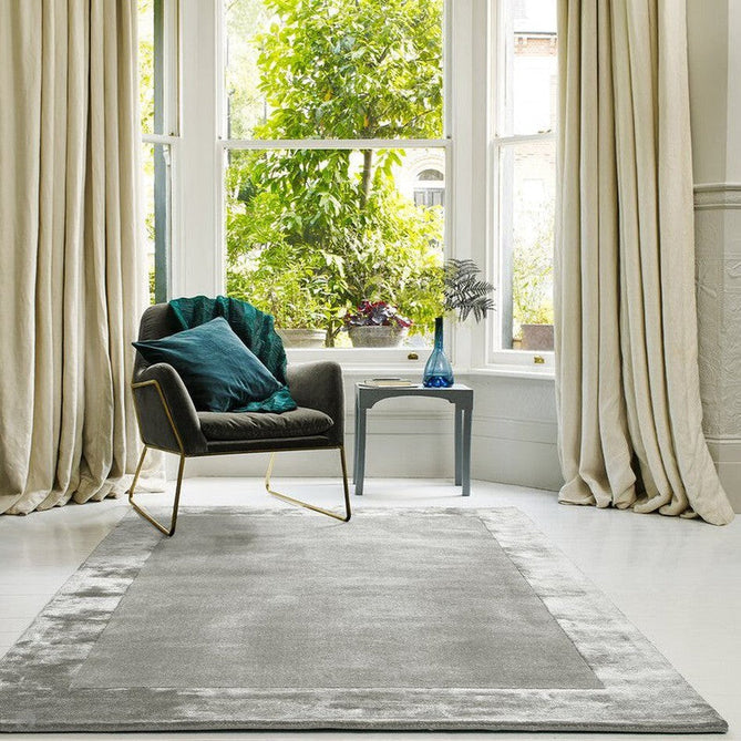 Ascot Modern Plain Hand-Woven Wool Centred Loop Pile Metallic Shimmer Wide Viscose Border Pale Silver Grey/Platinum Grey Rug-Asiatic Carpets-Rug Love - The Most Loved Rug Store