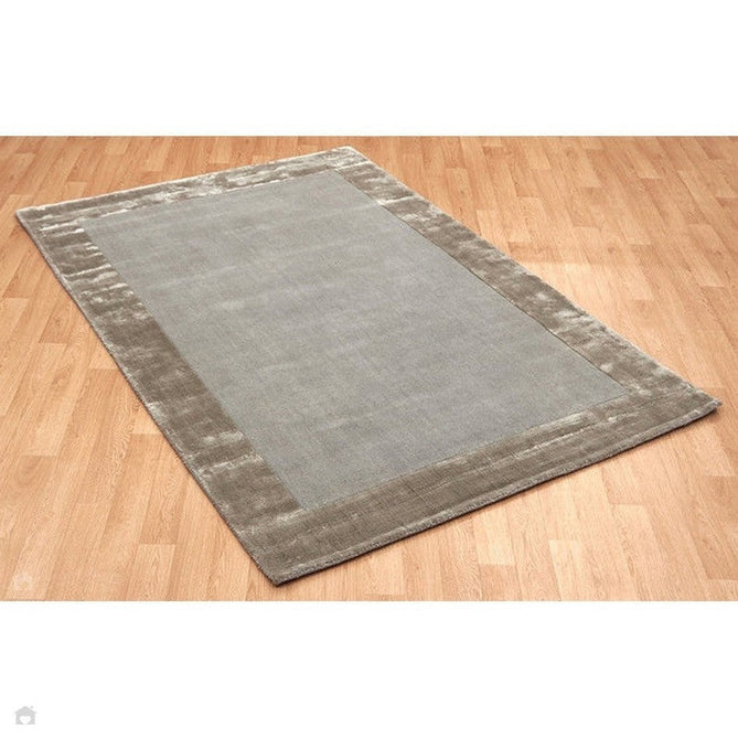 Ascot Modern Plain Hand-Woven Wool Centred Loop Pile Metallic Shimmer Wide Viscose Border Pale Silver Grey/Platinum Grey Rug-Asiatic Carpets-Rug Love - The Most Loved Rug Store
