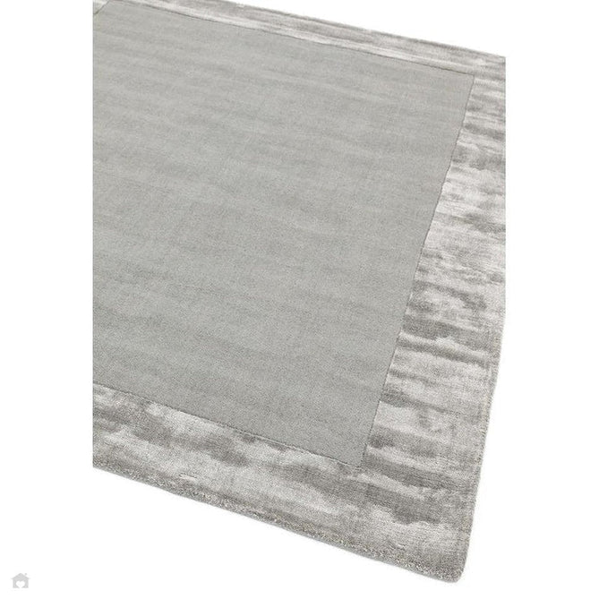 Ascot Modern Plain Hand-Woven Wool Centred Loop Pile Metallic Shimmer Wide Viscose Border Pale Silver Grey/Platinum Grey Rug-Asiatic Carpets-Rug Love - The Most Loved Rug Store