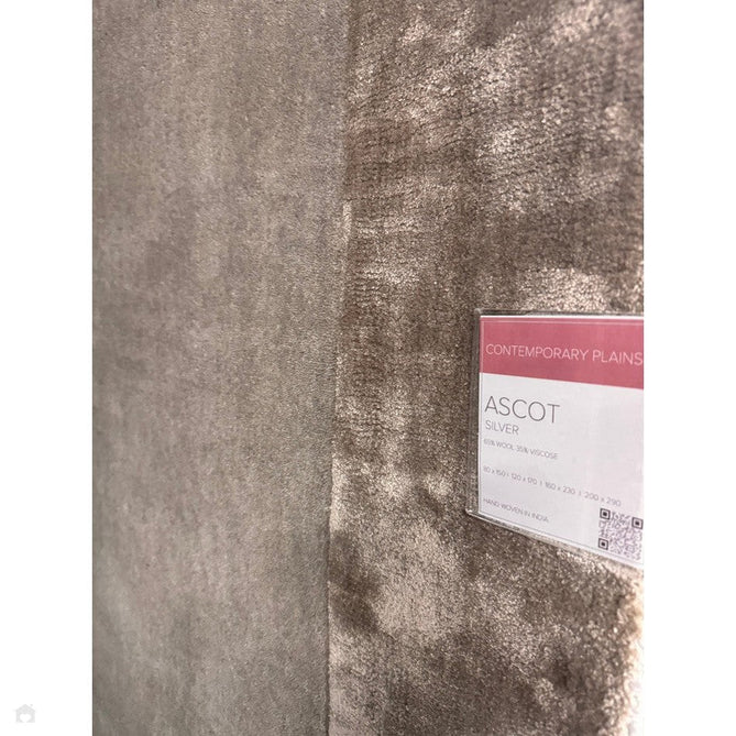 Ascot Modern Plain Hand-Woven Wool Centred Loop Pile Metallic Shimmer Wide Viscose Border Pale Silver Grey/Platinum Grey Rug-Asiatic Carpets-Rug Love - The Most Loved Rug Store