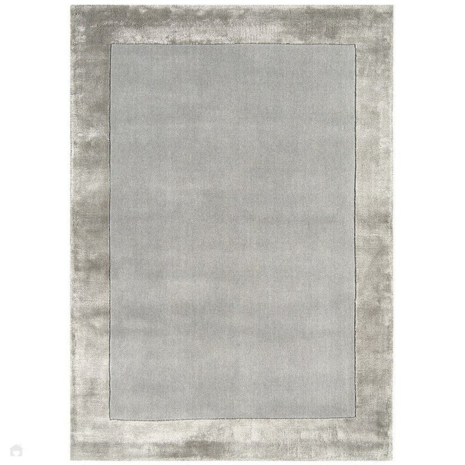 Ascot Modern Plain Hand-Woven Wool Centred Loop Pile Metallic Shimmer Wide Viscose Border Pale Silver Grey/Platinum Grey Rug-Asiatic Carpets-Rug Love - The Most Loved Rug Store
