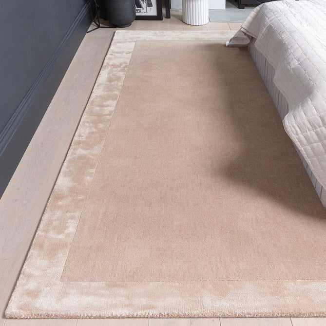 Ascot Modern Plain Hand-Woven Wool Centred Loop Pile Metallic Shimmer Wide Viscose Border Putty Beige/Champagne Rug-Asiatic Carpets-Rug Love - The Most Loved Rug Store