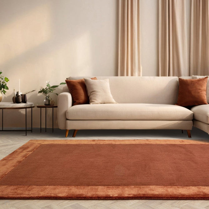 Ascot Modern Plain Hand-Woven Wool Centred Loop Pile Metallic Shimmer Wide Viscose Border Rust/Copper Rug-Asiatic Carpets-Rug Love - The Most Loved Rug Store