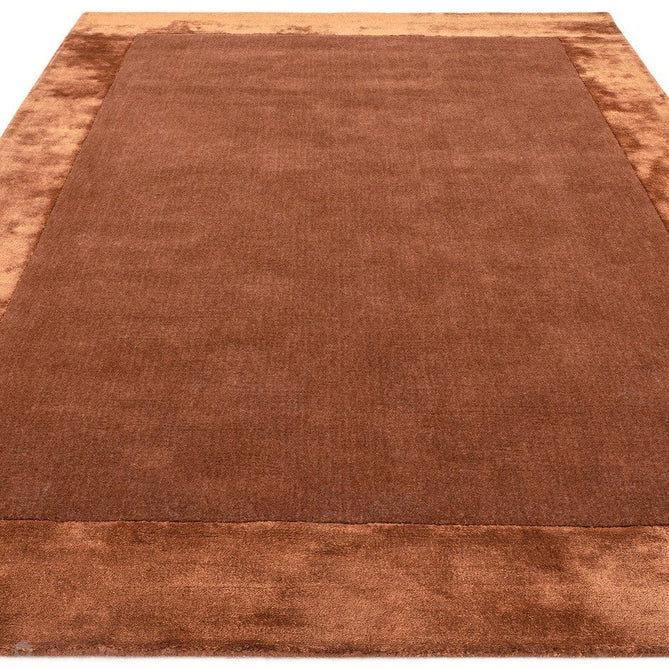 Ascot Modern Plain Hand-Woven Wool Centred Loop Pile Metallic Shimmer Wide Viscose Border Rust/Copper Rug-Asiatic Carpets-Rug Love - The Most Loved Rug Store