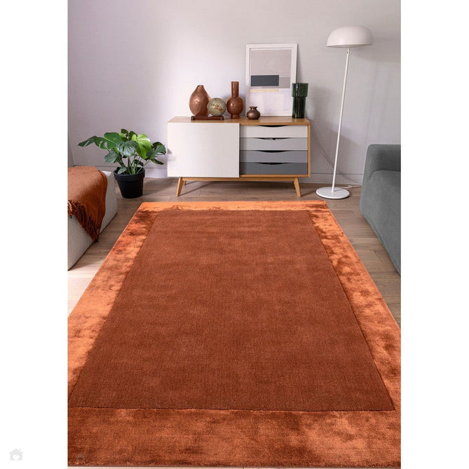 Ascot Modern Plain Hand-Woven Wool Centred Loop Pile Metallic Shimmer Wide Viscose Border Rust/Copper Rug-Asiatic Carpets-Rug Love - The Most Loved Rug Store