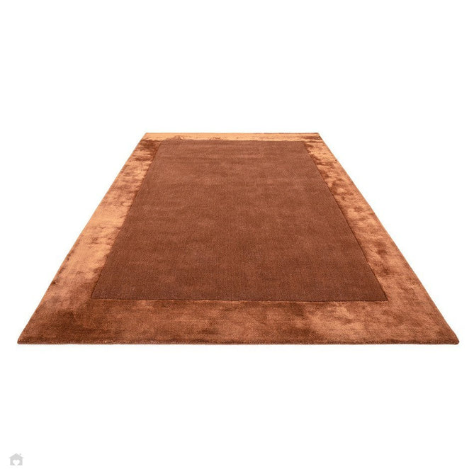 Ascot Modern Plain Hand-Woven Wool Centred Loop Pile Metallic Shimmer Wide Viscose Border Rust/Copper Rug-Asiatic Carpets-Rug Love - The Most Loved Rug Store