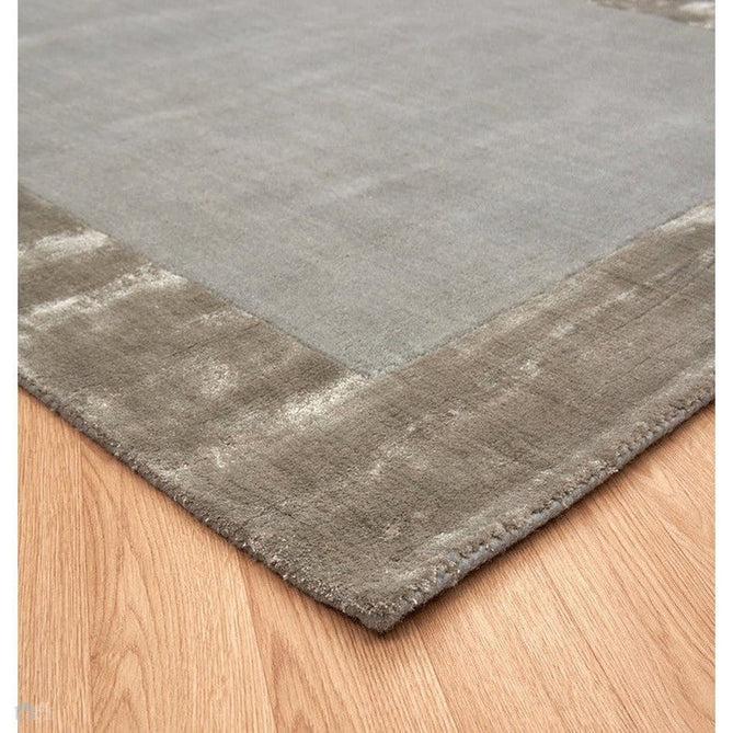 Ascot Modern Plain Hand-Woven Wool Centred Loop Pile Metallic Shimmer Wide Viscose Border Silver Rug-Asiatic Carpets-Rug Love - The Most Loved Rug Store