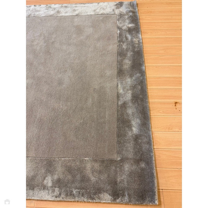 Ascot Modern Plain Hand-Woven Wool Centred Loop Pile Metallic Shimmer Wide Viscose Border Silver Rug-Asiatic Carpets-Rug Love - The Most Loved Rug Store