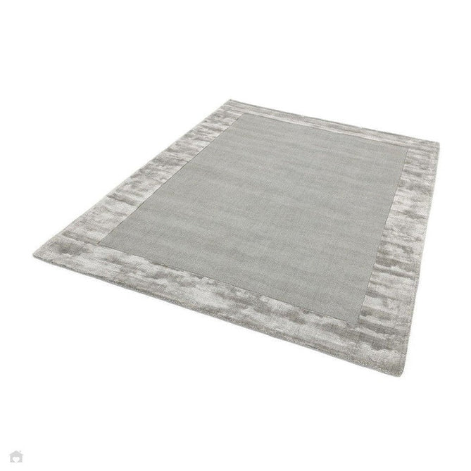 Ascot Modern Plain Hand-Woven Wool Centred Loop Pile Metallic Shimmer Wide Viscose Border Silver Rug-Asiatic Carpets-Rug Love - The Most Loved Rug Store