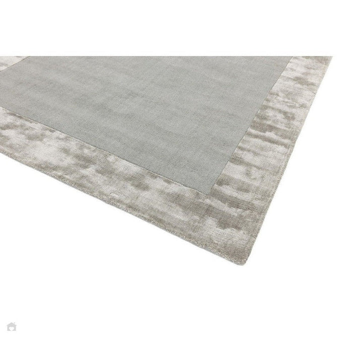 Ascot Modern Plain Hand-Woven Wool Centred Loop Pile Metallic Shimmer Wide Viscose Border Silver Rug-Asiatic Carpets-Rug Love - The Most Loved Rug Store