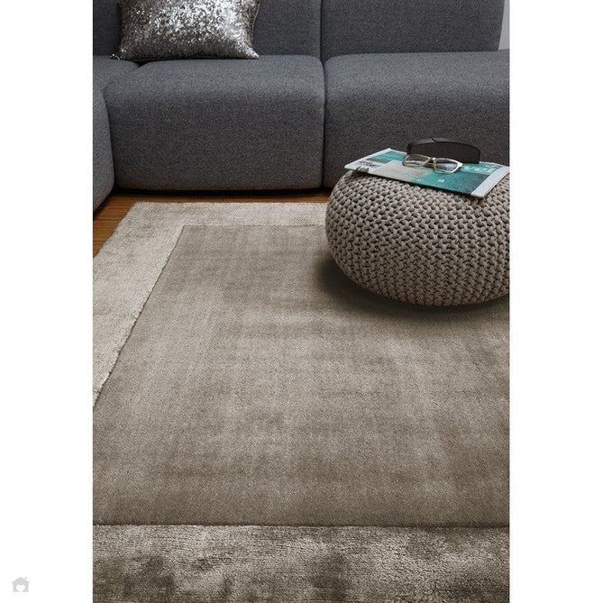 Ascot Modern Plain Hand-Woven Wool Centred Loop Pile Metallic Shimmer Wide Viscose Border Soft Taupe/Champagne Taupe Rug-Asiatic Carpets-Rug Love - The Most Loved Rug Store