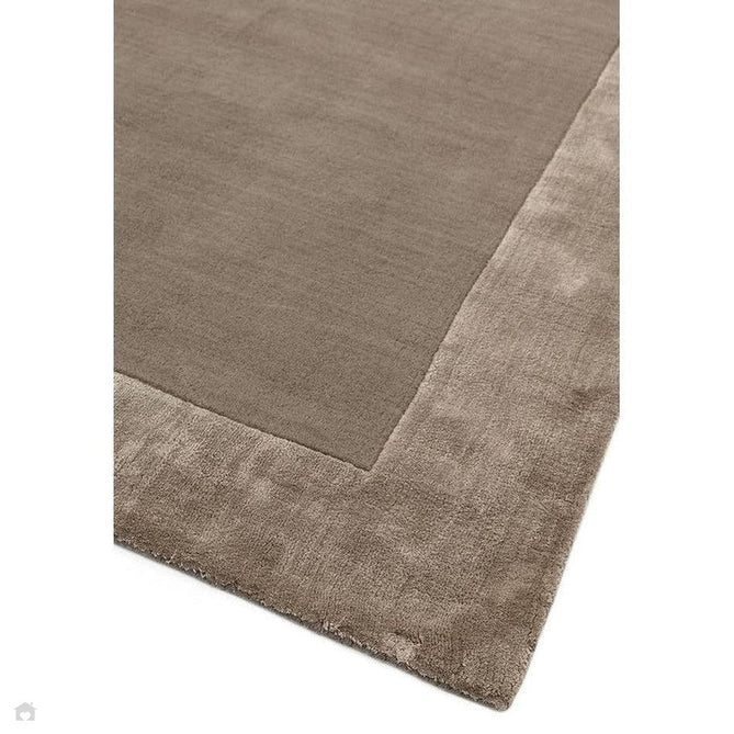 Ascot Modern Plain Hand-Woven Wool Centred Loop Pile Metallic Shimmer Wide Viscose Border Soft Taupe/Champagne Taupe Rug-Asiatic Carpets-Rug Love - The Most Loved Rug Store