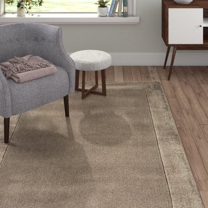 Ascot Modern Plain Hand-Woven Wool Centred Loop Pile Metallic Shimmer Wide Viscose Border Soft Taupe/Champagne Taupe Rug-Asiatic Carpets-Rug Love - The Most Loved Rug Store