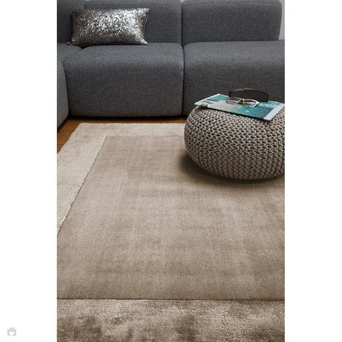 Ascot Modern Plain Hand-Woven Wool Centred Loop Pile Metallic Shimmer Wide Viscose Border Soft Taupe/Champagne Taupe Rug-Asiatic Carpets-Rug Love - The Most Loved Rug Store