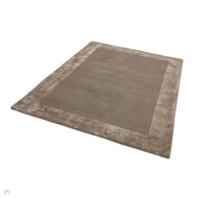 Ascot Modern Plain Hand-Woven Wool Centred Loop Pile Metallic Shimmer Wide Viscose Border Soft Taupe/Champagne Taupe Rug-Asiatic Carpets-Rug Love - The Most Loved Rug Store