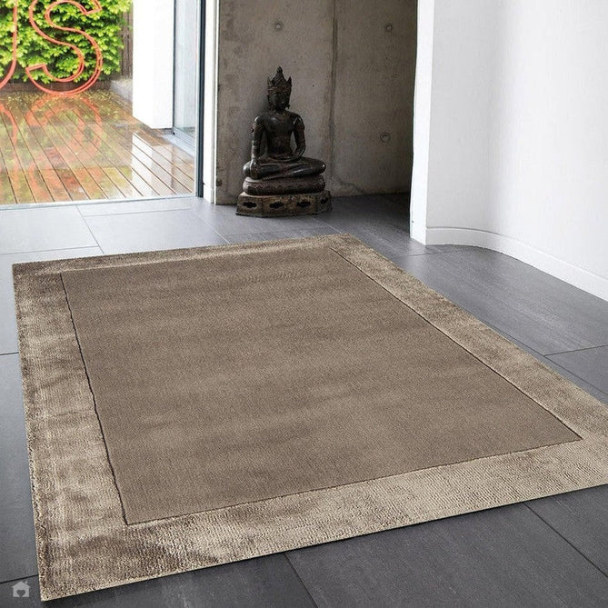 Ascot Modern Plain Hand-Woven Wool Centred Loop Pile Metallic Shimmer Wide Viscose Border Soft Taupe/Champagne Taupe Rug-Asiatic Carpets-Rug Love - The Most Loved Rug Store