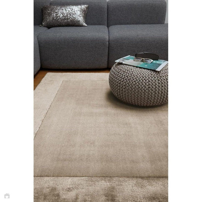 Ascot Modern Plain Hand-Woven Wool Centred Loop Pile Metallic Shimmer Wide Viscose Border Warm Sand Beige/Golden Taupe Rug-Asiatic Carpets-Rug Love - The Most Loved Rug Store