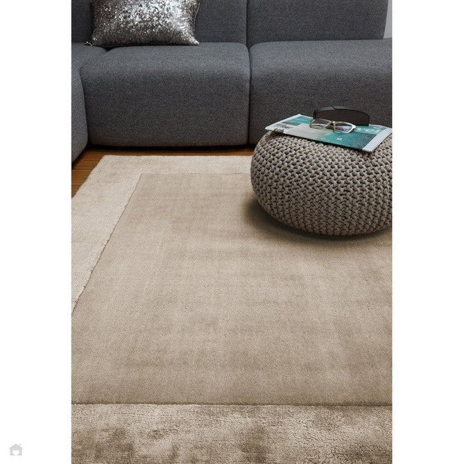 Ascot Modern Plain Hand-Woven Wool Centred Loop Pile Metallic Shimmer Wide Viscose Border Warm Sand Beige/Golden Taupe Rug-Asiatic Carpets-Rug Love - The Most Loved Rug Store