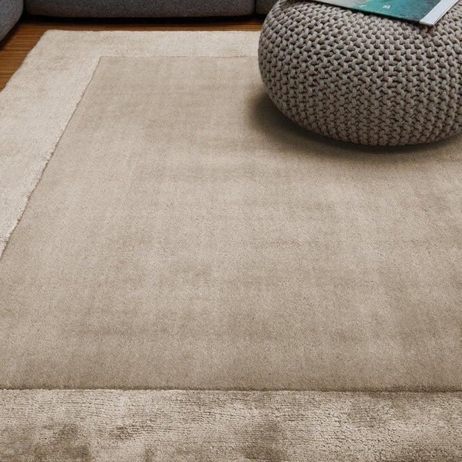 Ascot Modern Plain Hand-Woven Wool Centred Loop Pile Metallic Shimmer Wide Viscose Border Warm Sand Beige/Golden Taupe Rug-Asiatic Carpets-Rug Love - The Most Loved Rug Store