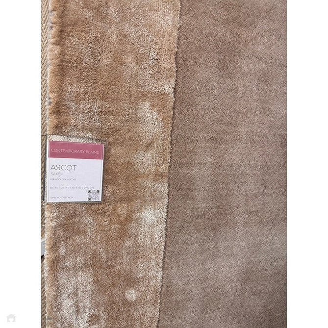 Ascot Modern Plain Hand-Woven Wool Centred Loop Pile Metallic Shimmer Wide Viscose Border Warm Sand Beige/Golden Taupe Rug-Asiatic Carpets-Rug Love - The Most Loved Rug Store